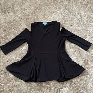 Cece women’s black Cold Shoulder peplum top size M with 3/4 sleeves